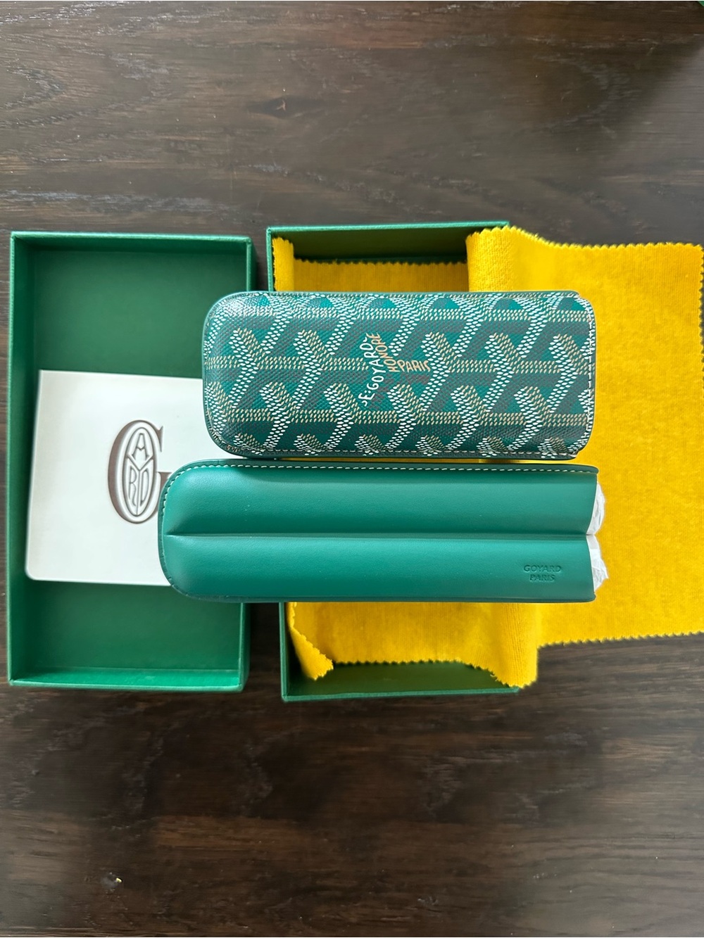 Goyard Green Goyardine Pattern and Smooth Leather Cigar Case